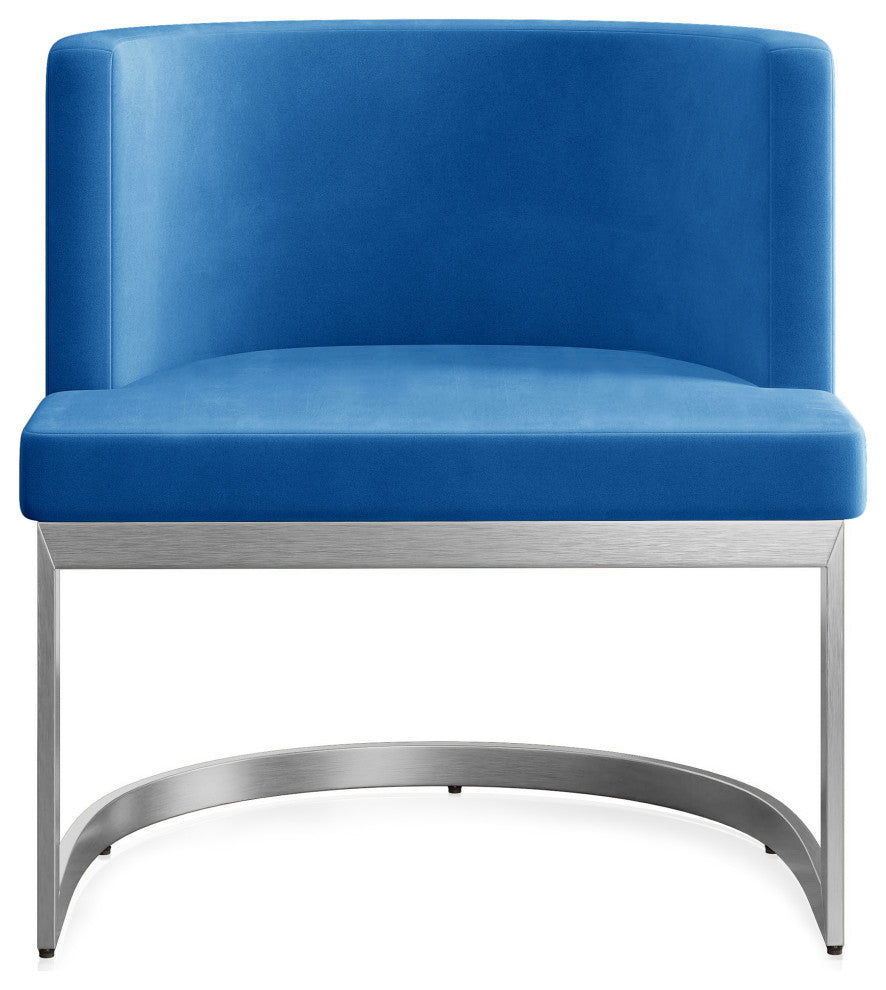 Velvet Dining Chair w/ Chrome Stainless Steel Base - Blue