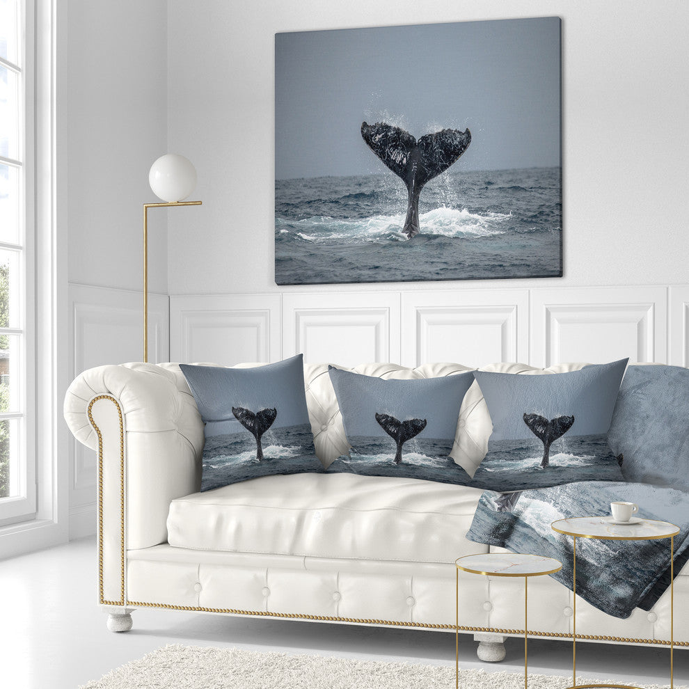 Large Humpback Whale Tail Animal Throw Pillow, 18"x18"