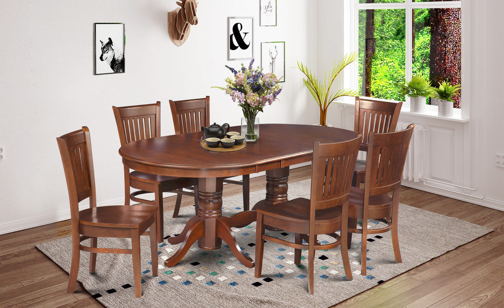 Dinette Dining Room Table Set 42"x78" with Leaf, Espresso, 7 Piece, Wooden