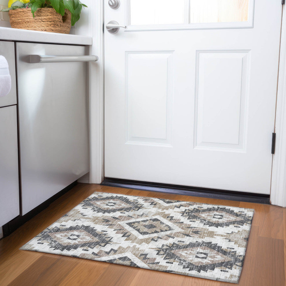 Machine Washable Indoor/Outdoor Chantille ACN1878 Taupe 1'8" x 2'6" Rug