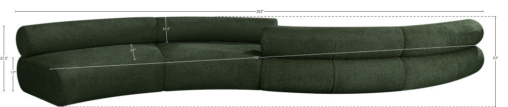 Bale Cream Chenille Fabric Modular Sofa, Green, 4-Piece, S-Shaped