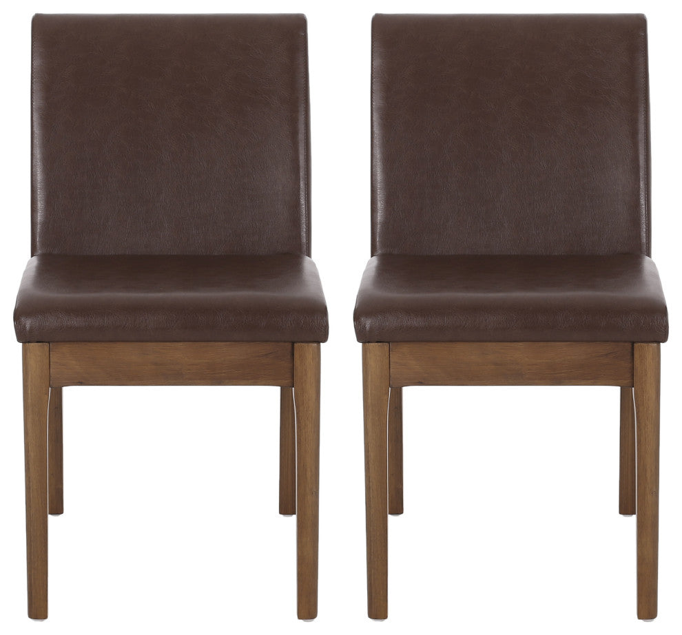 Oceanna Mid Century Modern Dining Chairs, Set of 2, Dark Brown + Natural Walnut, Pu