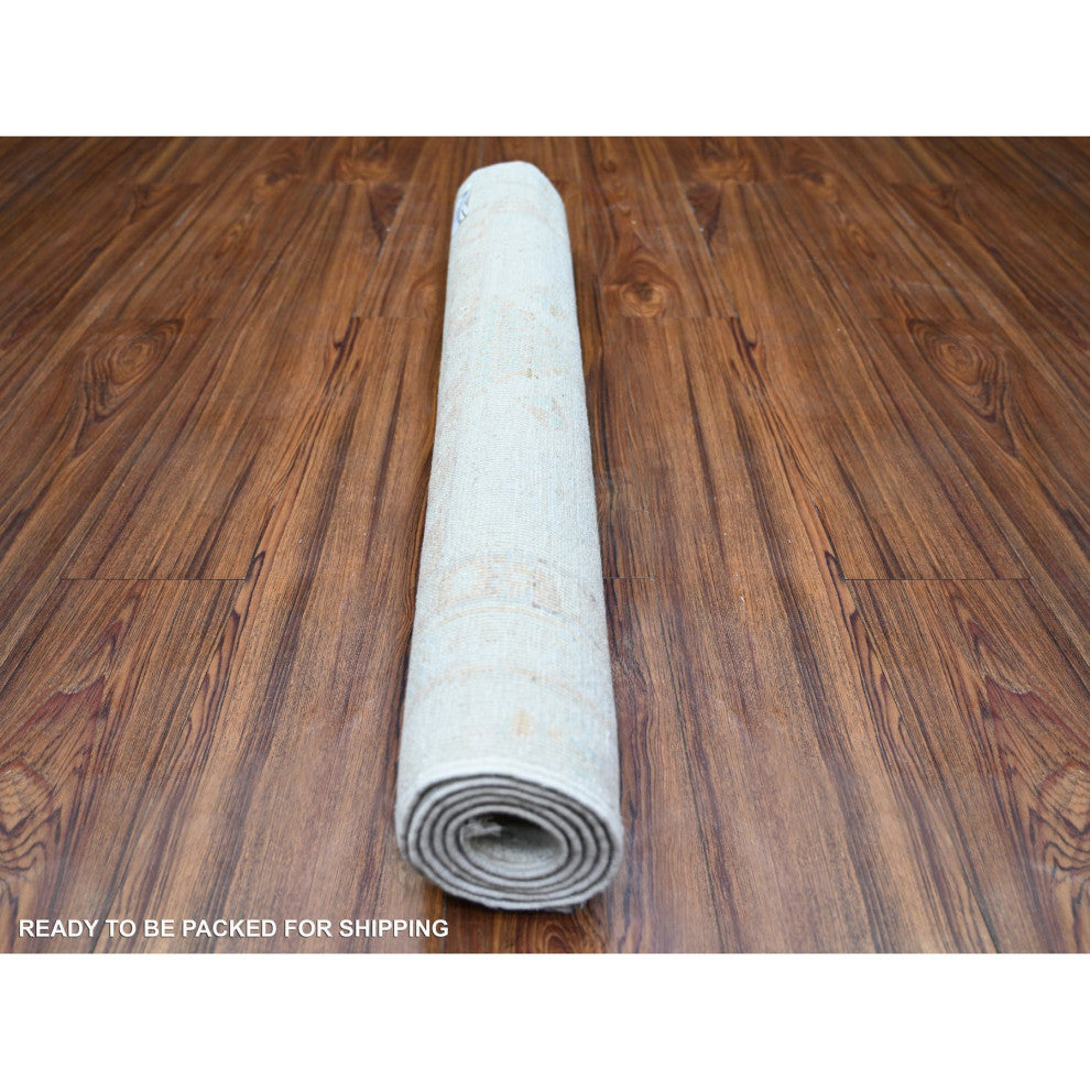 Cascading White White Wash Peshawar Hand Knotted Wool Oriental Rug  2'11"x4'9"