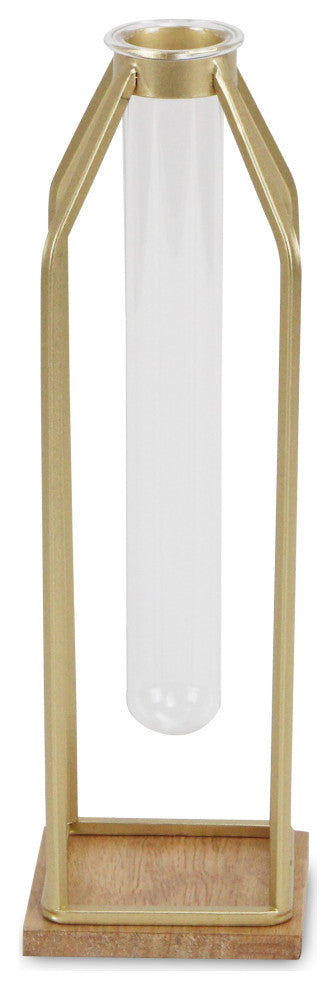 Gold Tall Metal Stand With Glass Tube