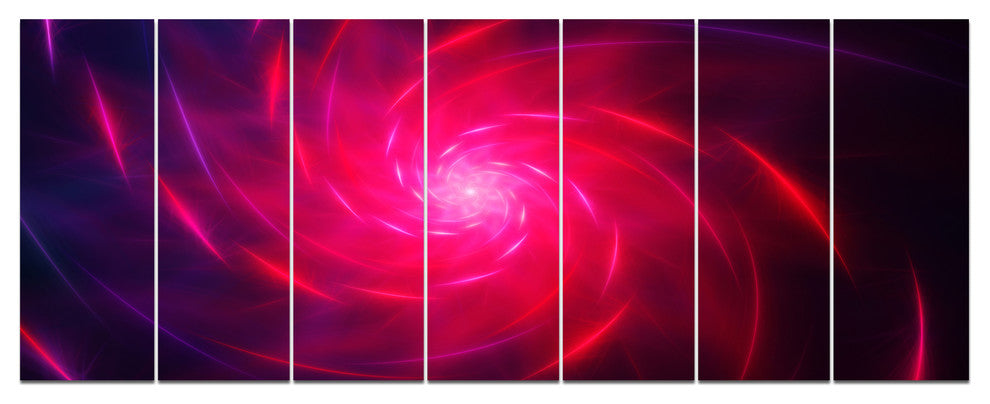 Pink Whirlpool Fractal Spirals, Abstract Art on Canvas, 83"x32", 7 Panels