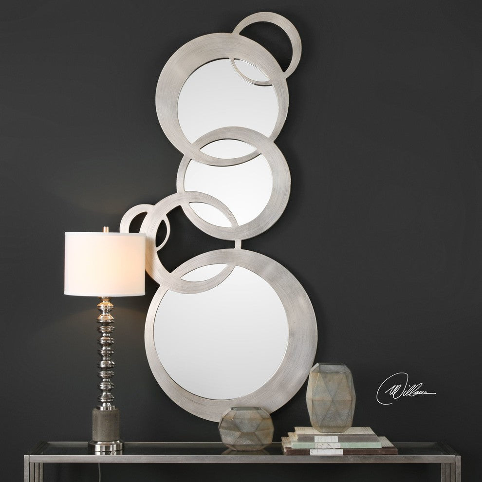 Abstract Linked Circles Rings Mirrored Wall Art, 70" Long Tall Modern Wood