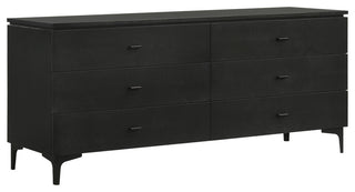 Legend Black Glaze Ash Veneer 6 Drawer Dresser with Metal Legs