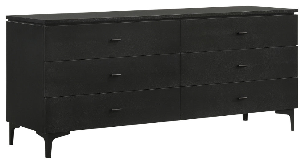 Legend Black Glaze Ash Veneer 6 Drawer Dresser with Metal Legs