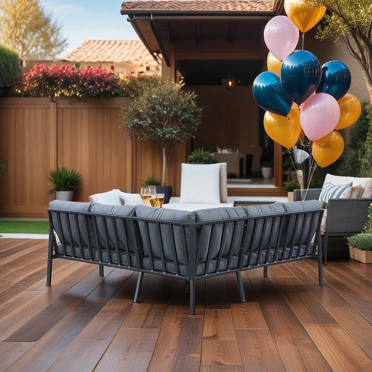 Rossio Outdoor Sectional Conversation Set ,Aluminum Frame,Teak Finish