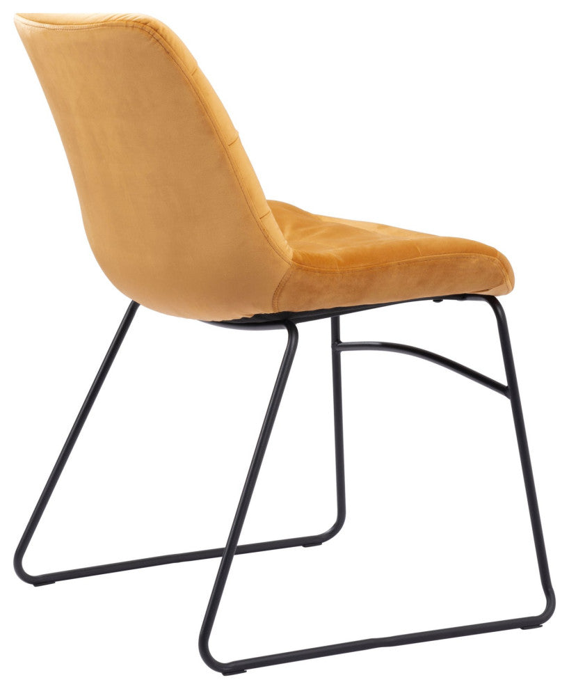 Dining Chair, Set of 2, Steel Metal, Fabric, Yellow, Black, Kitchen Cafe Bistro