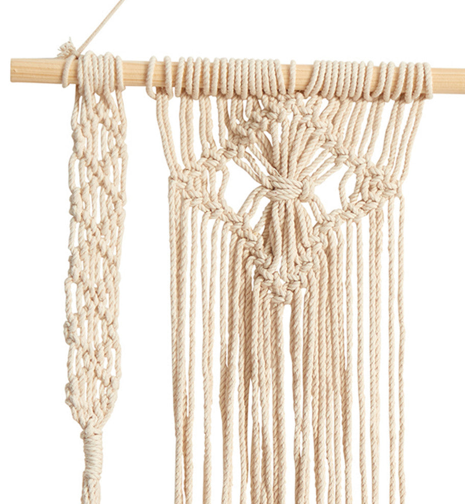24" Boho Chic Wood Macrame Single Shelf Woven Diamond Wall Art Decor