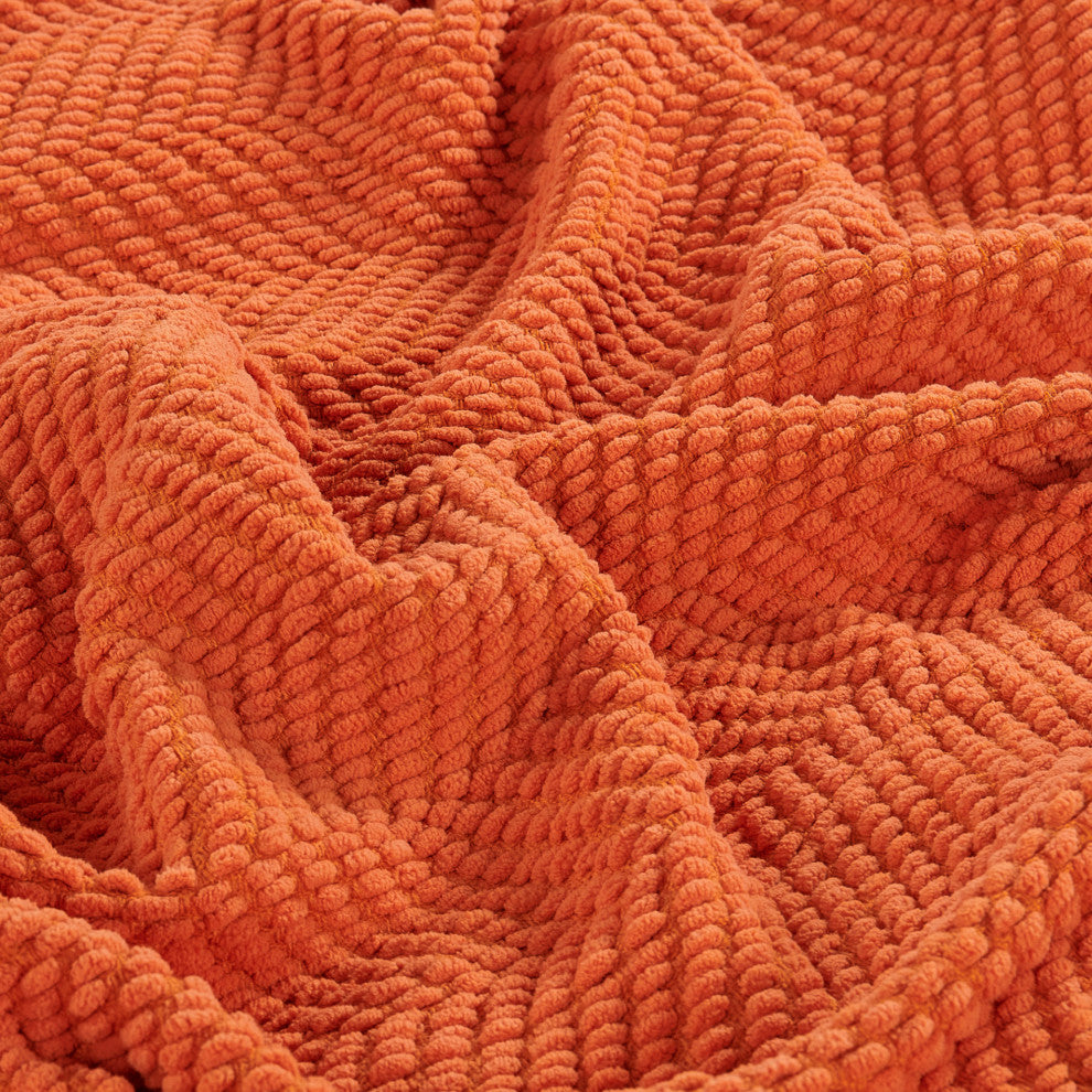 Tweed Knitted Throw Blanket, Burnt Orange, 60"x80"