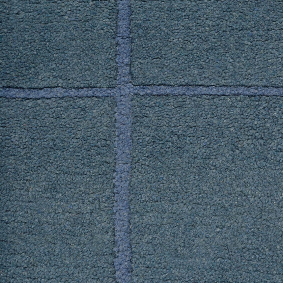 Hand Knotted Tibbati Wool Area Rug Contemporary Blue