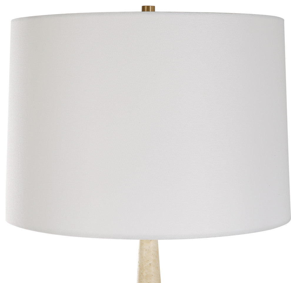 Contemporary Tapered Beige Travertine Stone 38in Slim Pole Table Lamp Minimalist