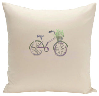 Polyester Decorative Pillow, Bicicleta Solo, Grey, Purple, Green, 18"x18"