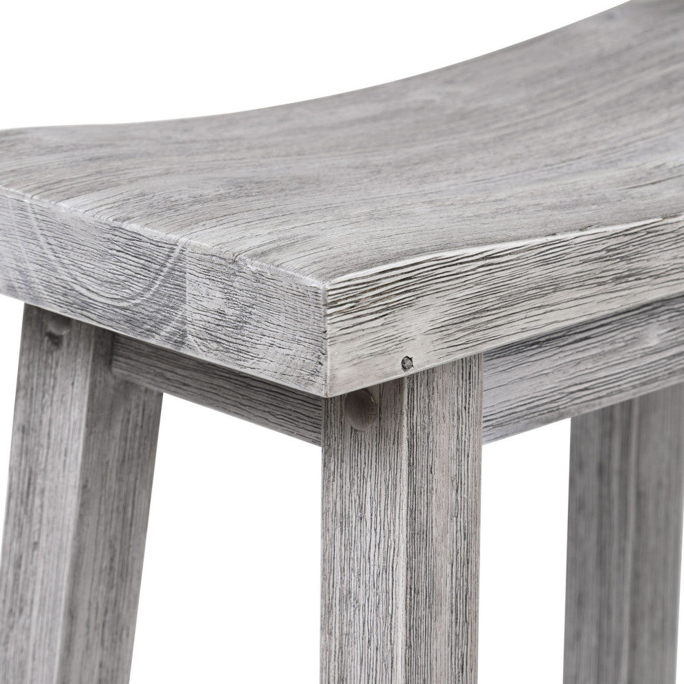 Benzara BM239734 Saddle Design Wooden Barstool With Grain Details, Gray