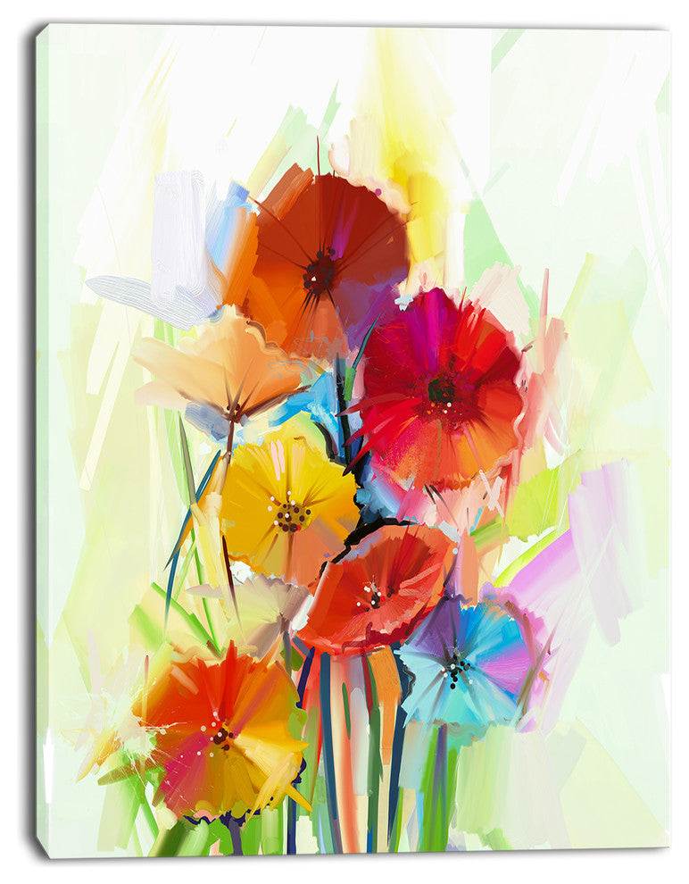 Yellow and Red Gerbera Flowers, Large Floral Canvas Artwork, 30"x40"