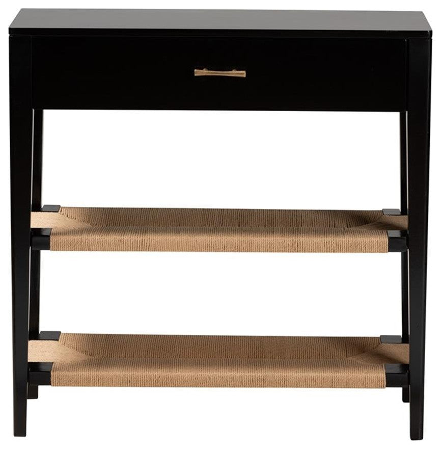 Freya Modern Bohemian Black Finished Bayur Wood 1-Drawer Console Table