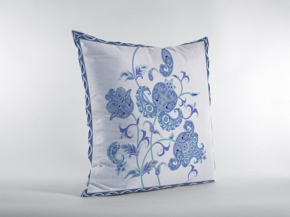 18 Blue White Wildflower Suede Throw Pillow