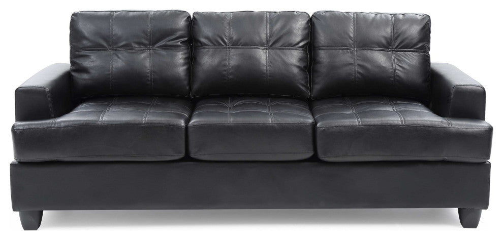 Sandridge 79 in. W Flared Arm Faux Leather Straight Sofa, Black
