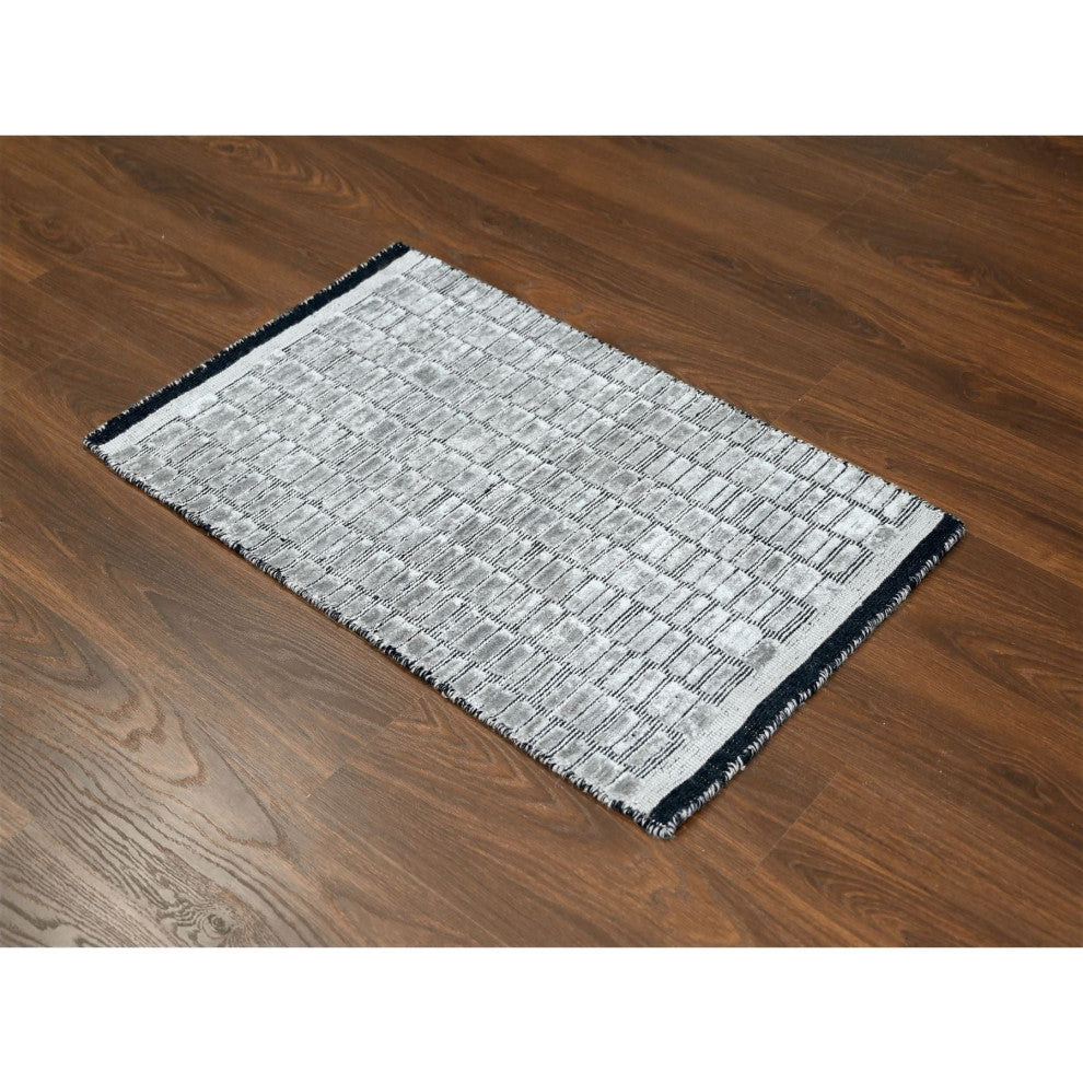 Oxford Gray Modern Textured Wool and Silk Hand Loomed Mat Oriental Rug 2'x3'