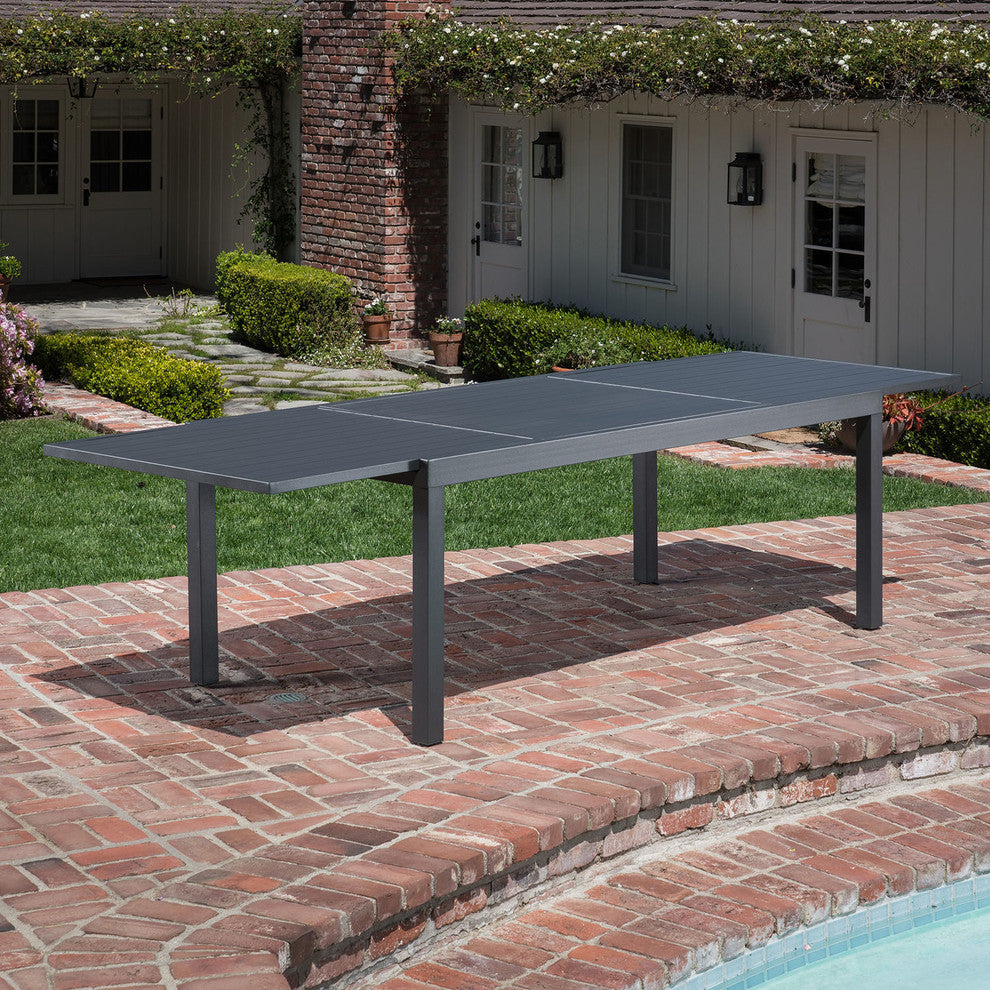 Naples 11-Piece Outdoor Dining Set With Padded Chairs, Gray and 40"x118" Table
