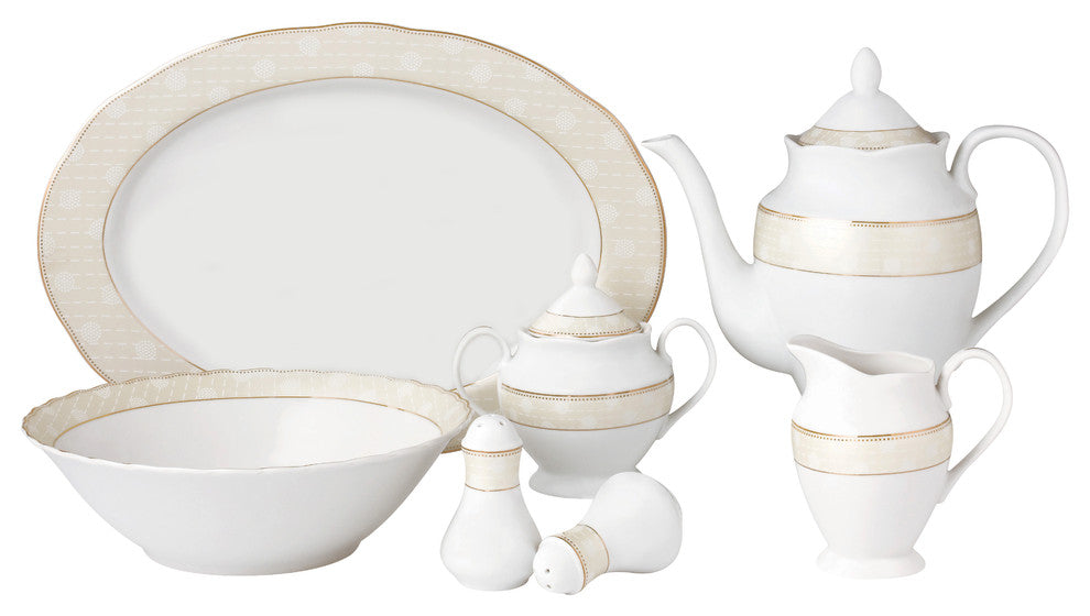 57 Piece Wavy Dinnerware Set-Porcelain China Service for 8 People-Tova
