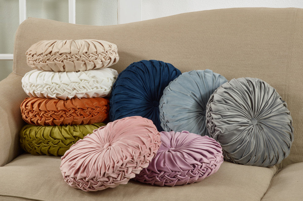 Poly Filled Velvet Pintuck Throw Pillow, 14"x14", Blush