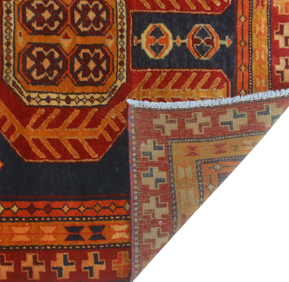 Fine Vintage Distressed Luka Navy/Orange Runner, 4'0x9'7