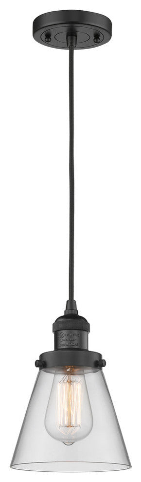 1-Light Small Cone 6" Pendant, Matte Black, Glass: Clear