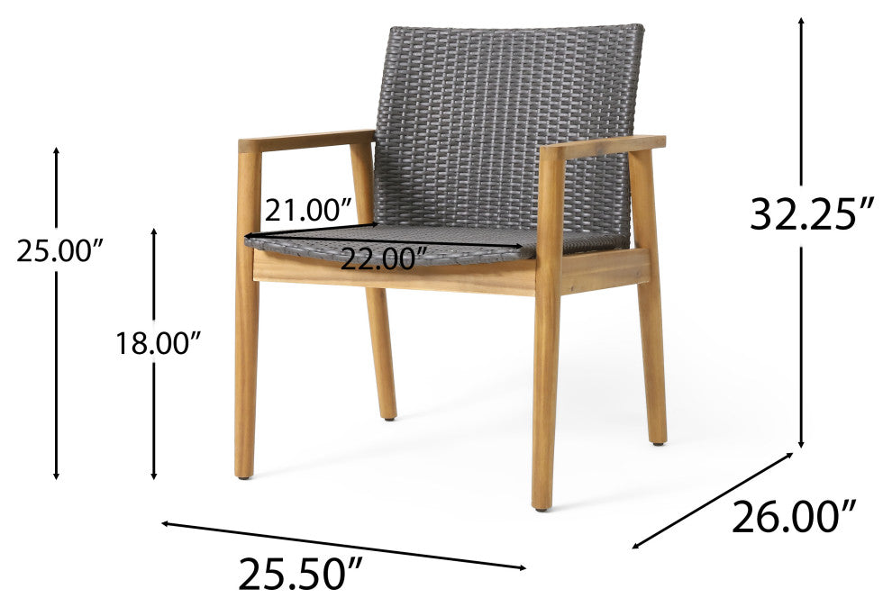 Alamosa Outdoor Wicker and Acacia Wood Club Chairs, Set of 2, Gray and Teak
