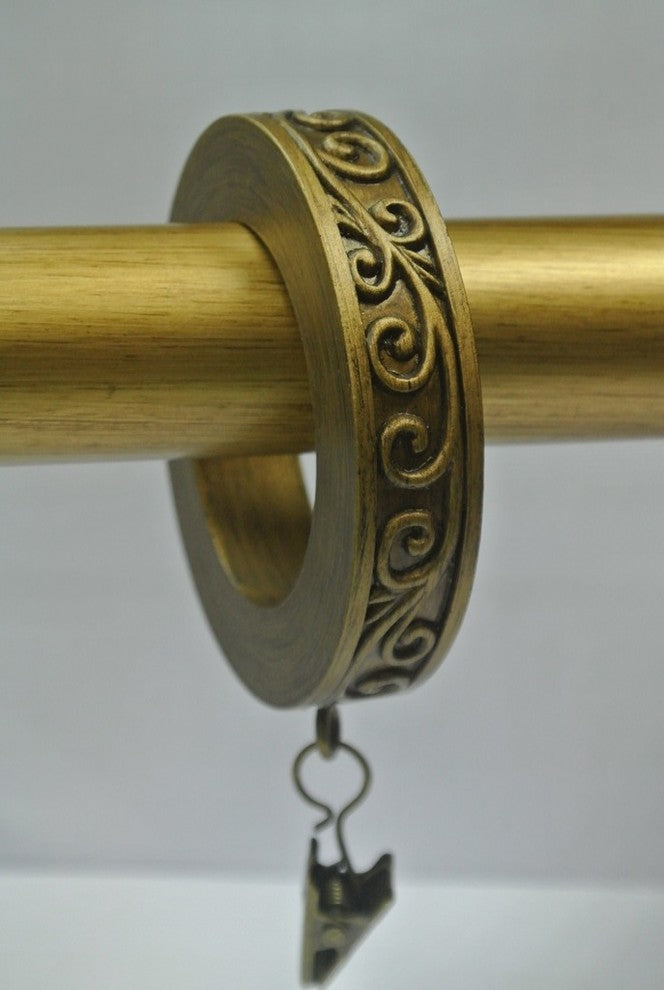1 3/4" Scroll Designer Curtain Rings, Renaissance Gold, Set of 14