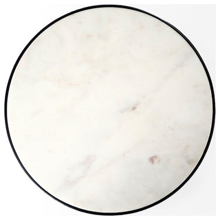 Patrick White Marble Top w/ Black Iron Frame Round Accent Table