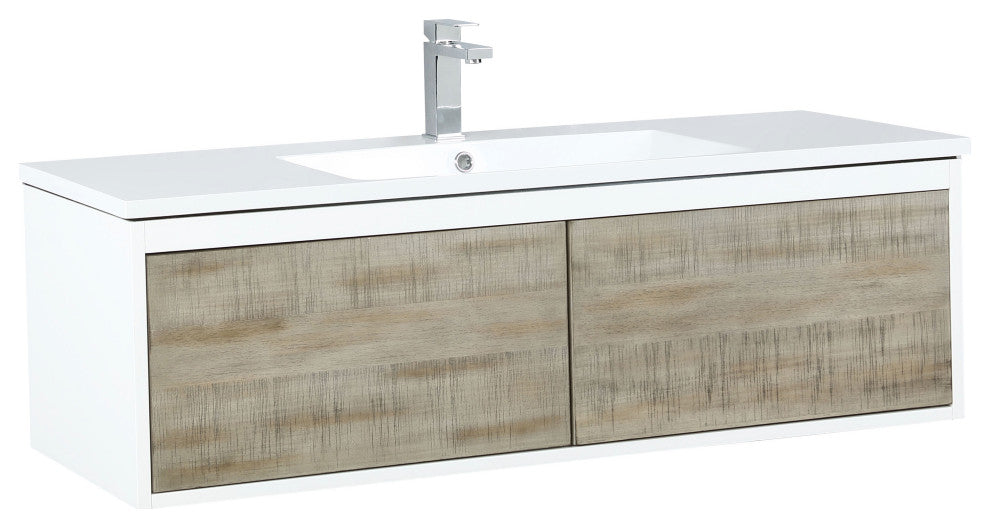 Scopi 48 Rustic Acacia Vanity, Acrylic Top With Sink, Nickel Faucet Set