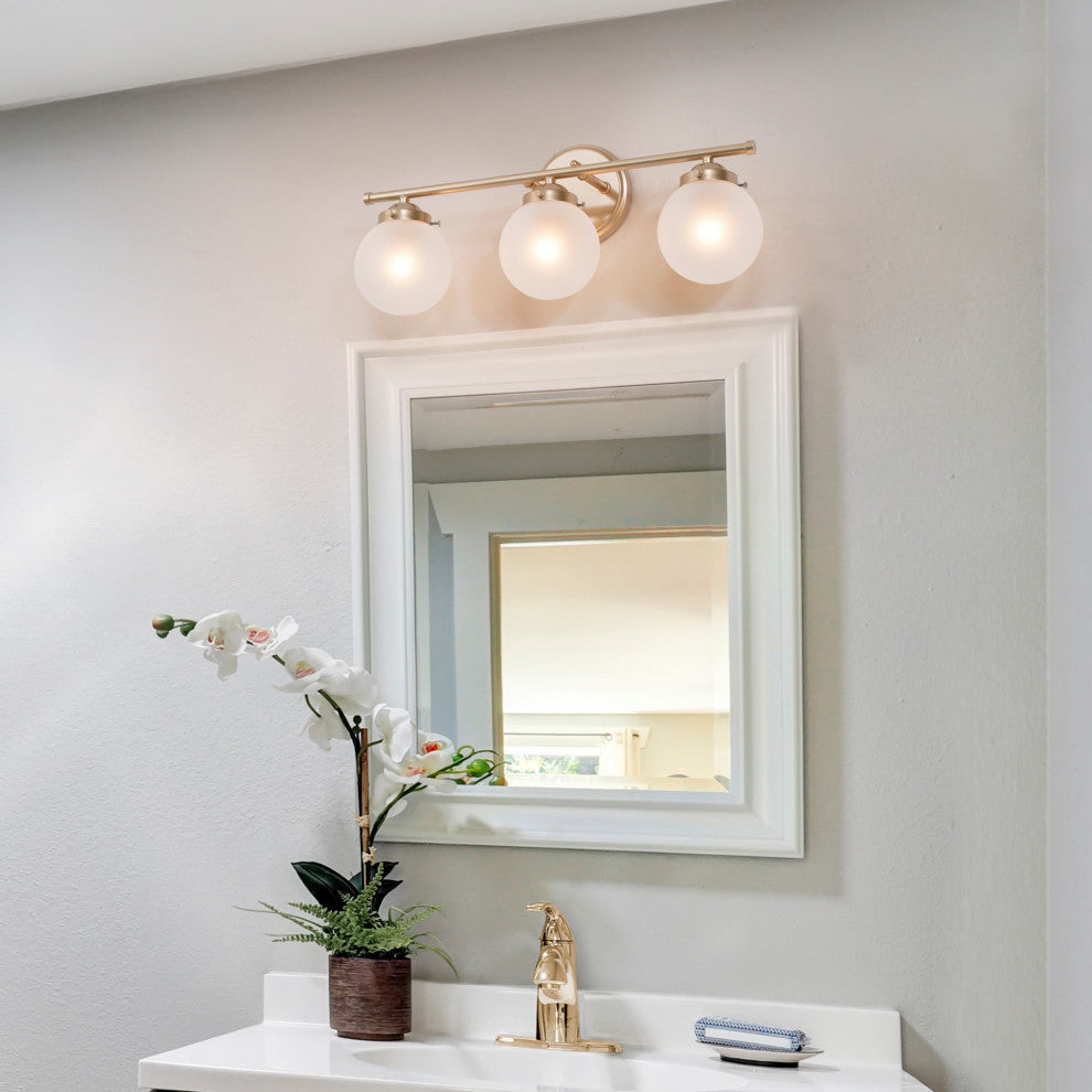 LALUZ 3-Light 20-in Gold with Frosted Glass Modern Bathroom Vanity Light