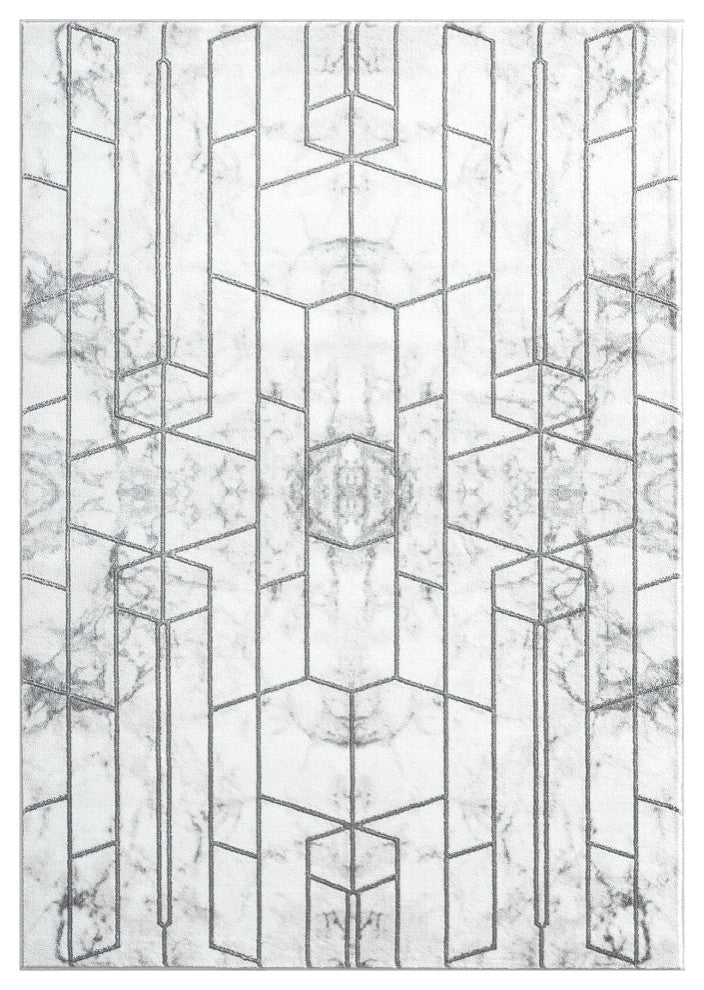 Abani Luna LUN180A Marble Silver Geometric Lines