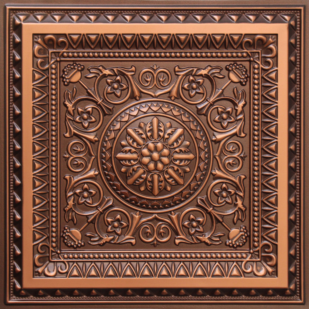 Antique Copper 3D Ceiling Panels, 2'x2', 40 Sq Ft, Pack of 10