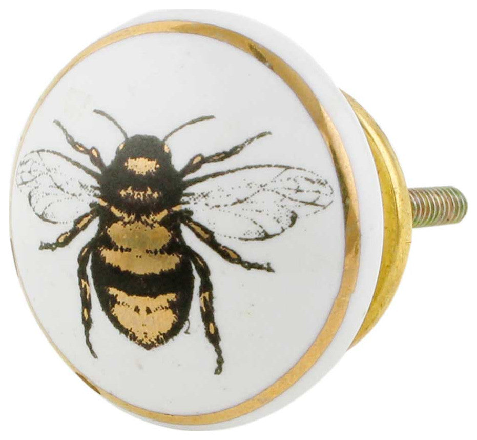 Set of 4 Bee Print Ceramic Knobs