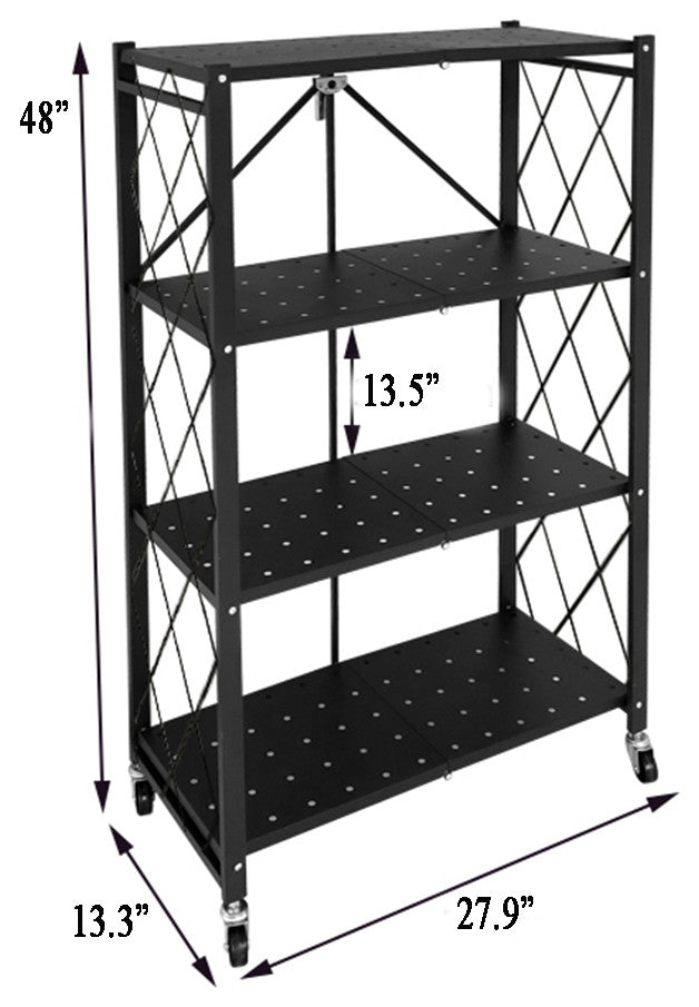 Foldable Storage Shelves with Wheels, Black Metal Wire Rack, Storage Organizer