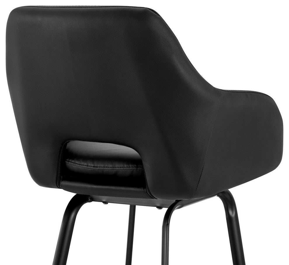 26" Black on Black Faux Leather Comfy Swivel Counter Stool