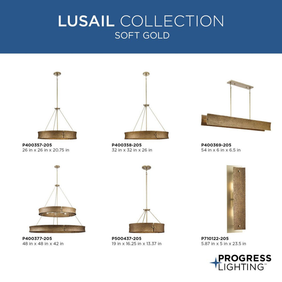 Lusail Collection Soft Gold Luxe Industrial Chandelier, 13-Light
