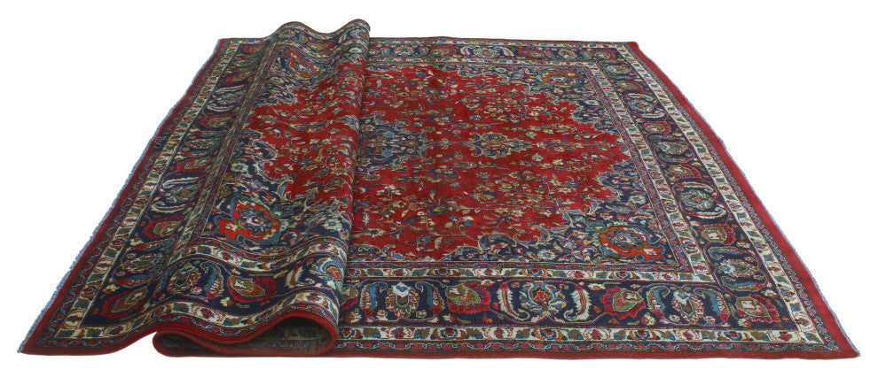 Fine Vintage Distressed Netice Red/Navy Rug, 9'8 x 12'8