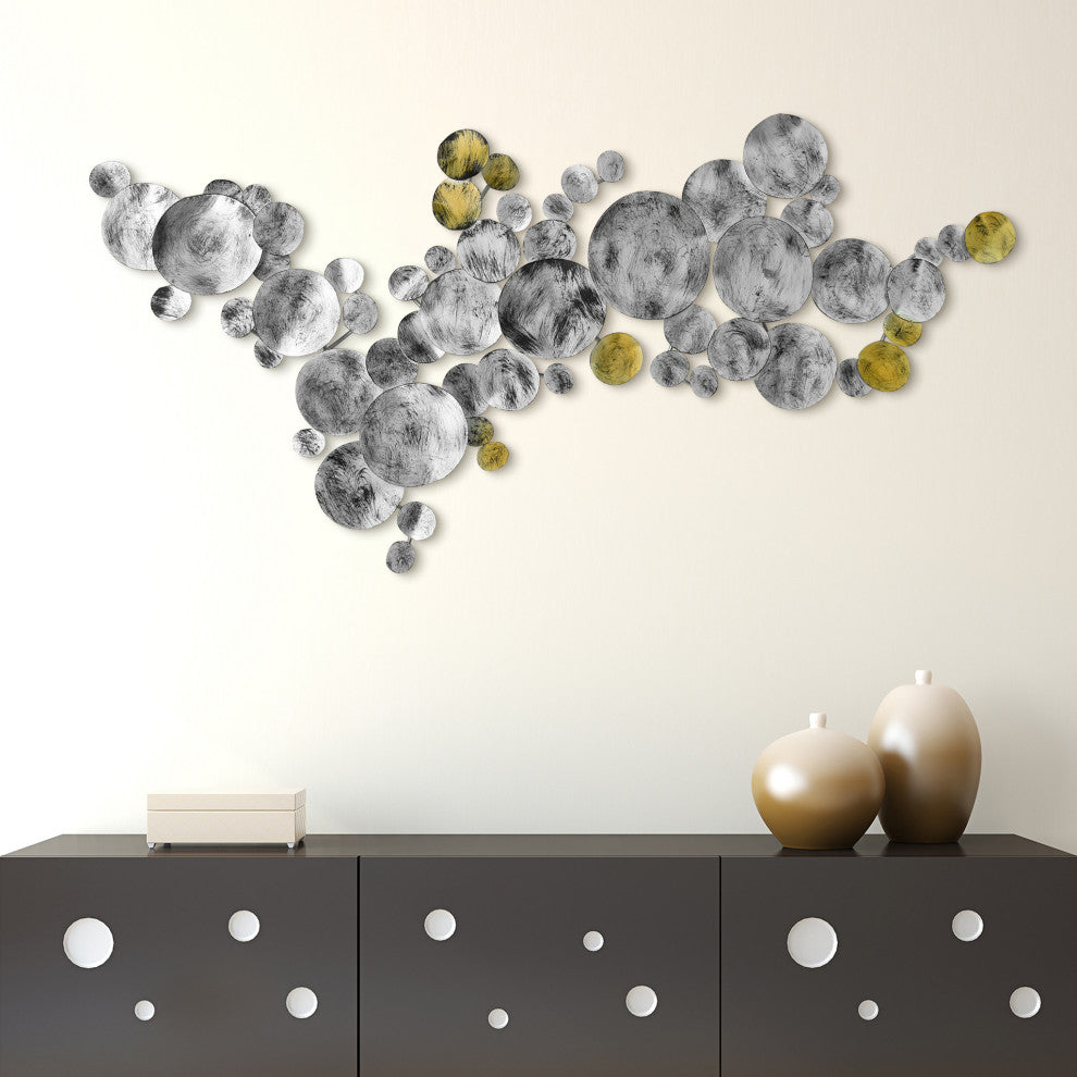 Hand Painted Etched Metal Wall Sculpture, Multi Color, Flying Discs