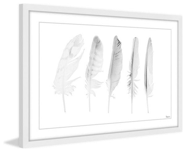 "Five White Feathers II" Framed Painting Print, 30"x20"