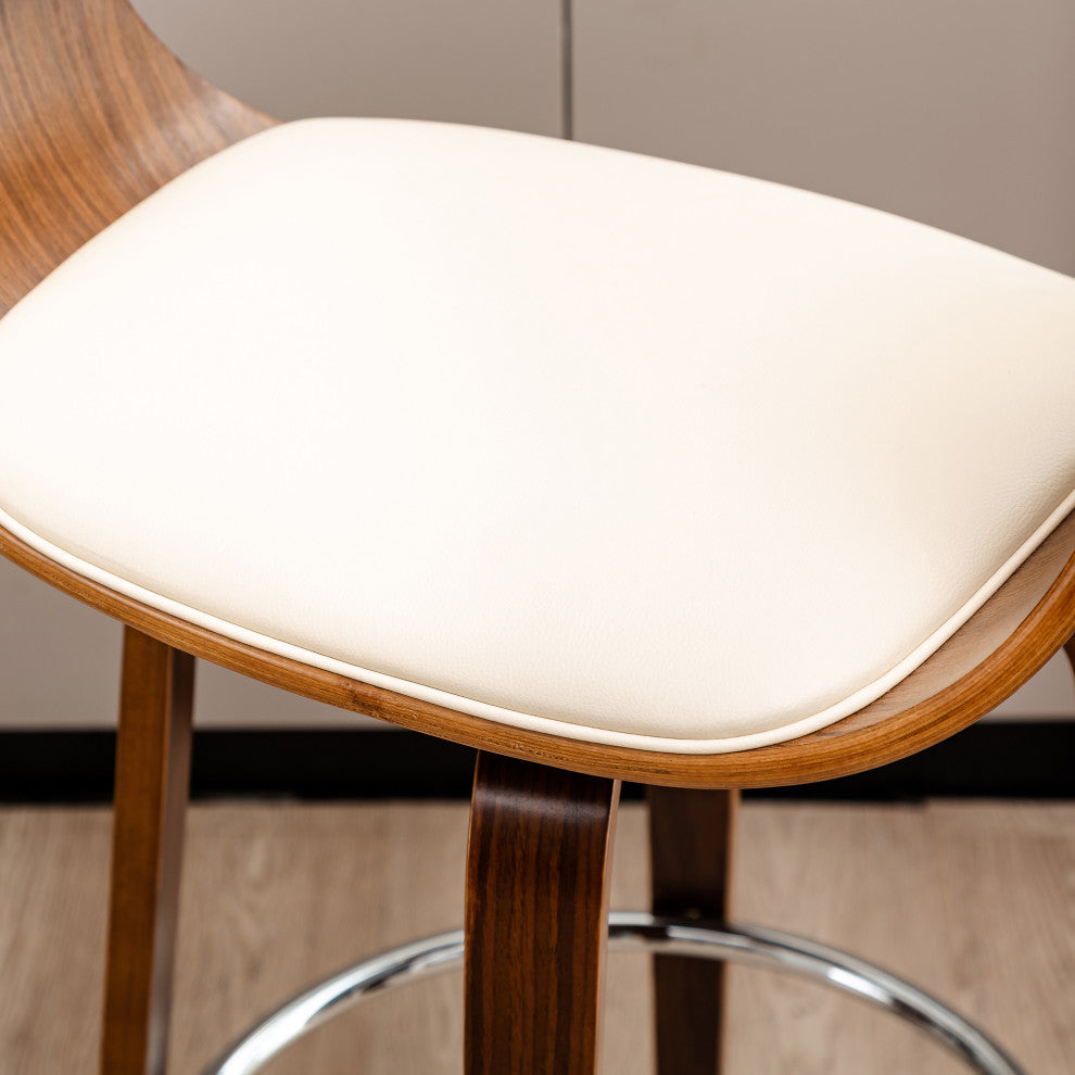 Bentwood Swivel Bar Chair, PU Leather, Set of 2, Cream