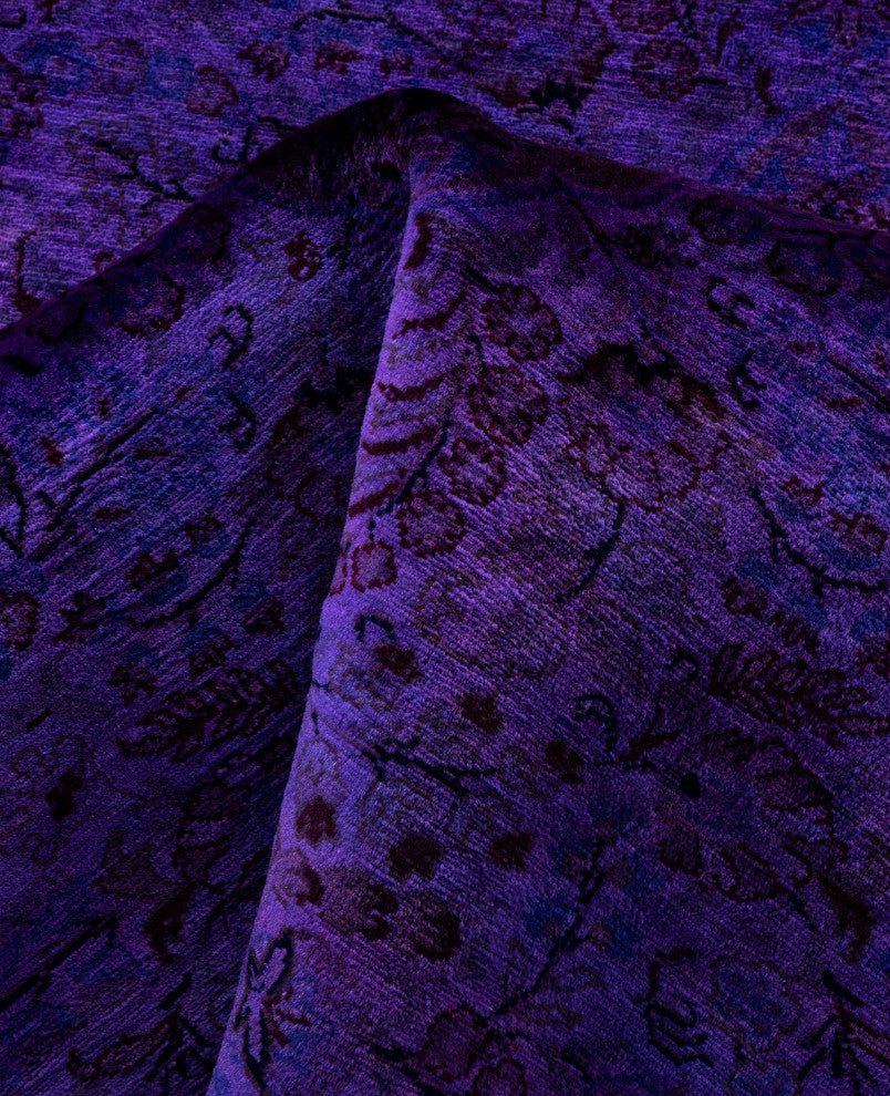 Overdyed One-of-a-Kind Hand-Knotted Area Rug Purple, 8' 7" x 8' 9"