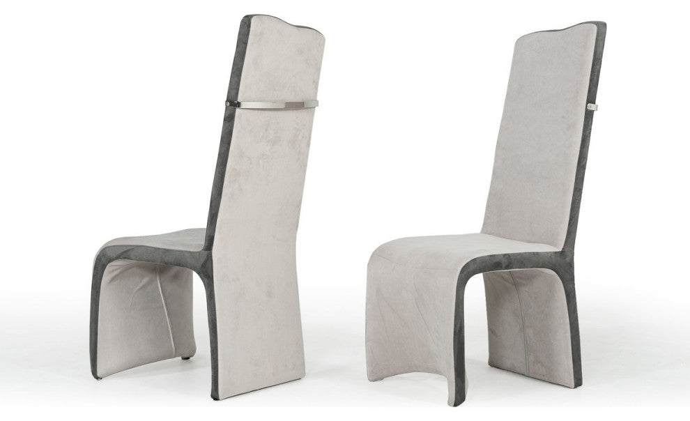 Set of 2 Tall Back Modern Beige and Grey Dining Chairs