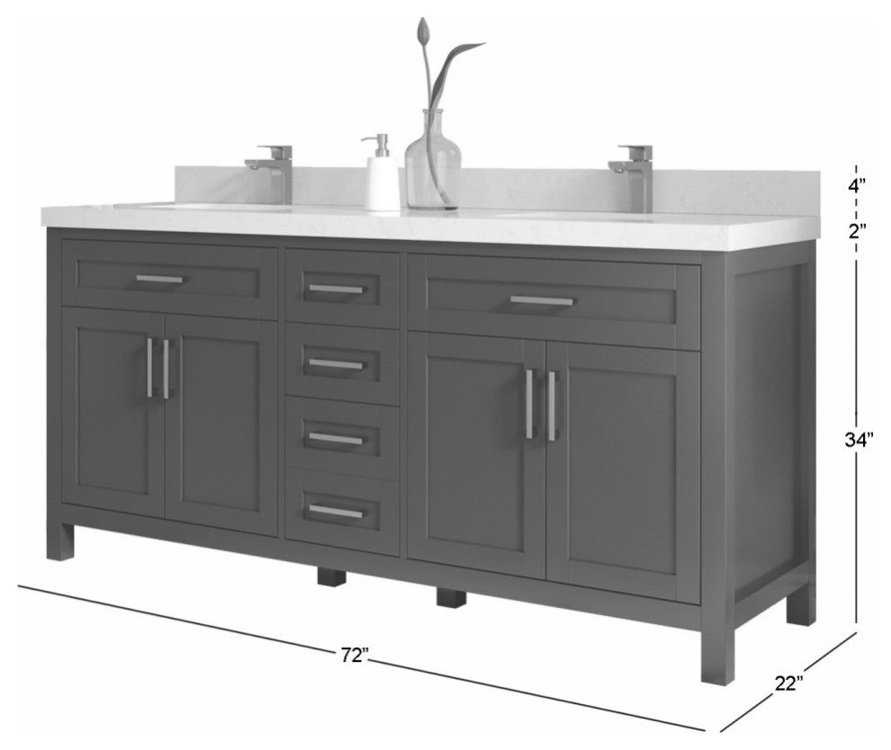 Cambridge 72" Double Sink Bath Vanity in Evergreen 2" Venatino Quartz