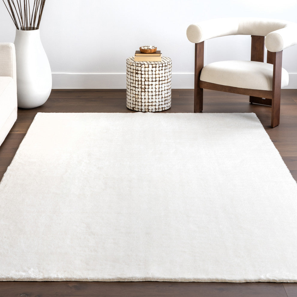 nuLOOM Loni Solid Machine Washable Shag Area Rug, White, 6'round