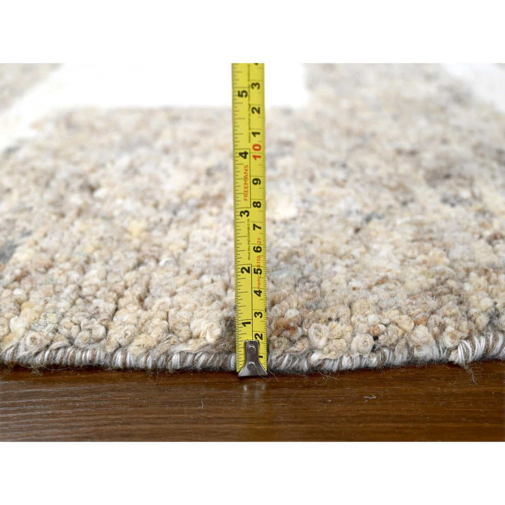 Soft Colors Wool Hand Knotted Minimalist Design Round Oriental Rug, 7'10"x8'3"